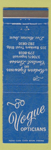 Matchbook Cover - Vogue Opticians Des Moines IA