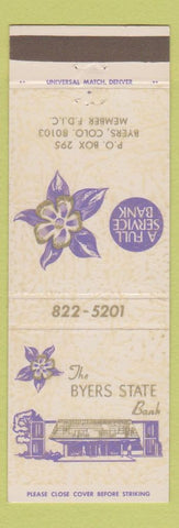 Matchbook Cover - Byers State Bank Byers Colorado columbine flower