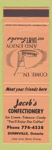 Matchbook Cover - Jacob's Confectionery Dunnville ON orange
