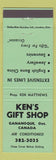 Matchbook Cover - Ken's Gift Shop Gananoque ON