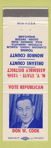 Matchbook Cover - Don W Cook Republican Montroe Orleans County NY Rochester