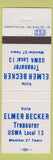 Matchbook Cover - Elmer Becker Treasurer USWA Local 13 Steel Workers Union