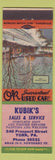 Matchbook Cover - Kubik's Used Cars York PA Snow Cover Lane
