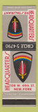 Matchbook Cover - Headquarters Restaurant New York City military related