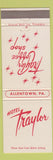 Matchbook Cover - Hotel Traylor Allentown PA Coffee Shop