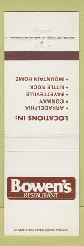 Matchbook Cover - Bowen's Arkadelphia Fayetteville Little Rock Conway AR
