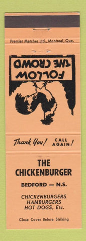 Matchbook Cover - Chickenburger Bedford NS rooster hot dogs hamburgers