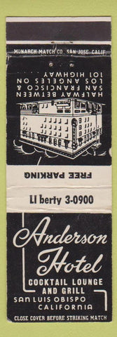 Matchbook Cover - Anderson Hotel San Luis Obispo CA