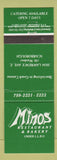 Matchbook Cover - Mino's Restaurant Bakery Scarborough Toronto ON