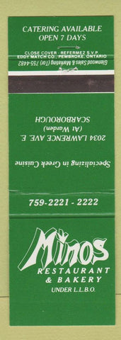 Matchbook Cover - Mino's Restaurant Bakery Scarborough Toronto ON