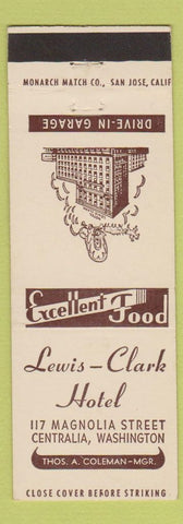 Matchbook Cover - Lewis Clark Hotel Centralia WA