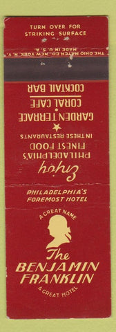 Matchbook Cover - Benjamin Franklin Hotel Philadelphia PA red