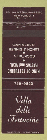 Matchbook Cover - Villa Delle Fettucine New York City Pasta