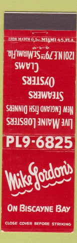 Matchbook Cover - Mike Gordon's Miami FL restaurant Oysters Clams