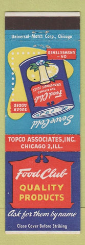 Matchbook Cover - Food Club Grapefruit Juice Topco Chicago IL