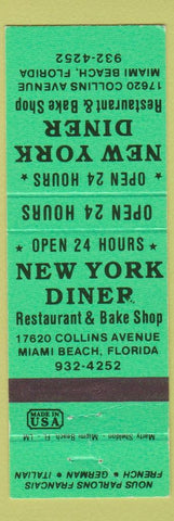 Matchbook Cover - New York Diner Miami Beach FL neon green