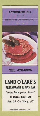 Matchbook Cover - Land O Lakes Restaurant gas Actinolite ON beans sausage