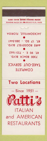 Matchbook Cover - Patti's Italian Restaurant Jacksonville FL