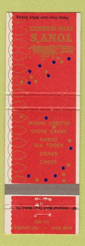 Matchbook Cover - Tony's Fish Market Key West Miami Beach Fort Lauderdale FL