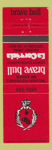 Matchbook Cover - Brave Bull Restaurant Fort Lauderdale FL