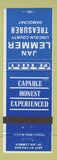 Matchbook Cover - Jan Lemmer Lincoln County Treasurer