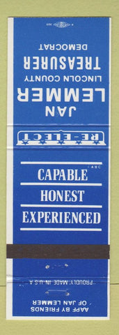 Matchbook Cover - Jan Lemmer Lincoln County Treasurer