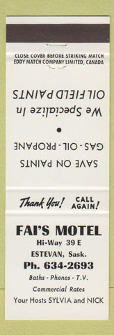 Matchbook Cover - Fai's Motel Estevan SK oil field paints