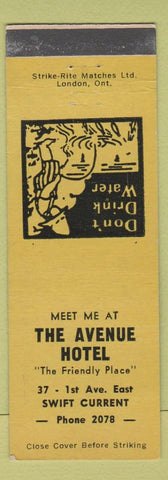 Matchbook Cover - Avenute Hotel Swift Current SK