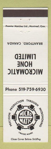 Matchbook Cover - Micromatic Hone Limited Brantford ON