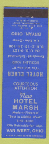 Matchbook Cover - Hotel Elder Marsh Van Wert OH Bryan