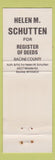 Matchbook Cover - Helen M Schutten Register of Deeds Racine County WI WEAR