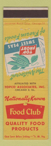 Matchbook Cover - Food Club Top Frost Frozen Sweet Peas