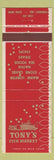 Matchbook Cover - Tony's Fish Market Fort Lauderdale Key West Miami Beach FL