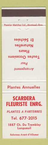 Matchbook Cover - Scardera Fleuriste Longueuil QC