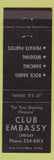 Matchbook Cover - Club Embassy Lindsay ON