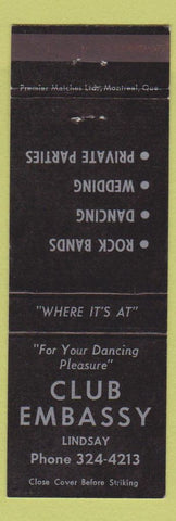 Matchbook Cover - Club Embassy Lindsay ON
