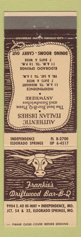 Matchbook Cover - Frankie's BBQ Eldorado Springs Independence MO