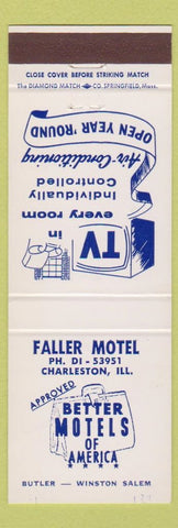 Matchbook Cover - Faller Motel Charleston IL white