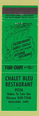 Matchbook Cover - Chalet Bleu Restaurant Pizza Midland ON