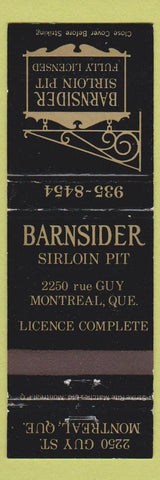 Matchbook Cover - Barnsider Sirloin Pit Montreal QC