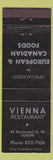 Matchbook Cover - Vienna Restaurant Guelph ON
