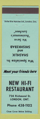 Matchbook Cover - New Hi Fi Restaurant London ON