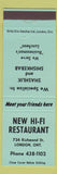 Matchbook Cover - New Hi Fi Restaurant London ON light green