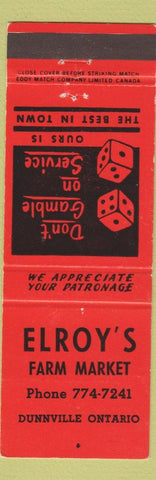 Matchbook Cover - Elroy's Farm Market Dunnville ON CREASE