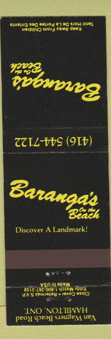 Matchbook Cover - Baranga's on the Beach Hamilton ON