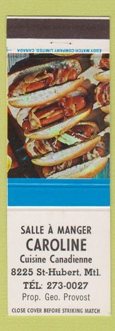Matchbook Cover - Salle A Manger Caroline restaurant Montreal QC hot dogs