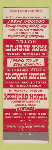 Matchbook Cover - Umpqua Hotel Roseburg OR Medford OR Portland