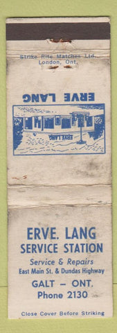 Matchbook Cover - Erve Lang Service oil gas Galt ON POOR