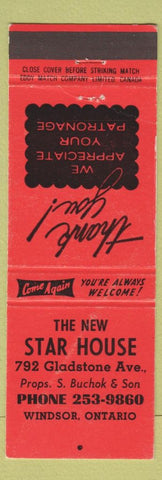 Matchbook Cover - New Star House Windsor ON WEAR