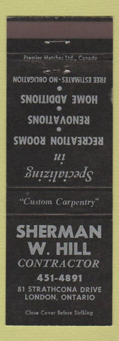 Matchbook Cover - Sherman Hill Contractor London ON builder